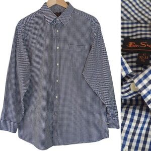 Ben Sherman Blue Gingham Long Sleeve Button Down Shirt SZ XL